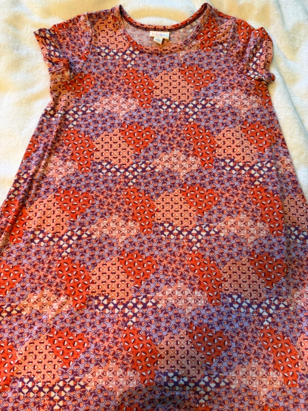 LuLaRoe Girls' Short-Sleeve Dress in Red and Purple Geometric Print